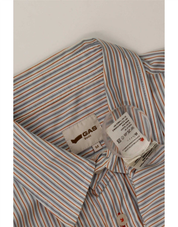 Camisa Gas Hombre Manga Corta Algodón Rayas Azul Medio