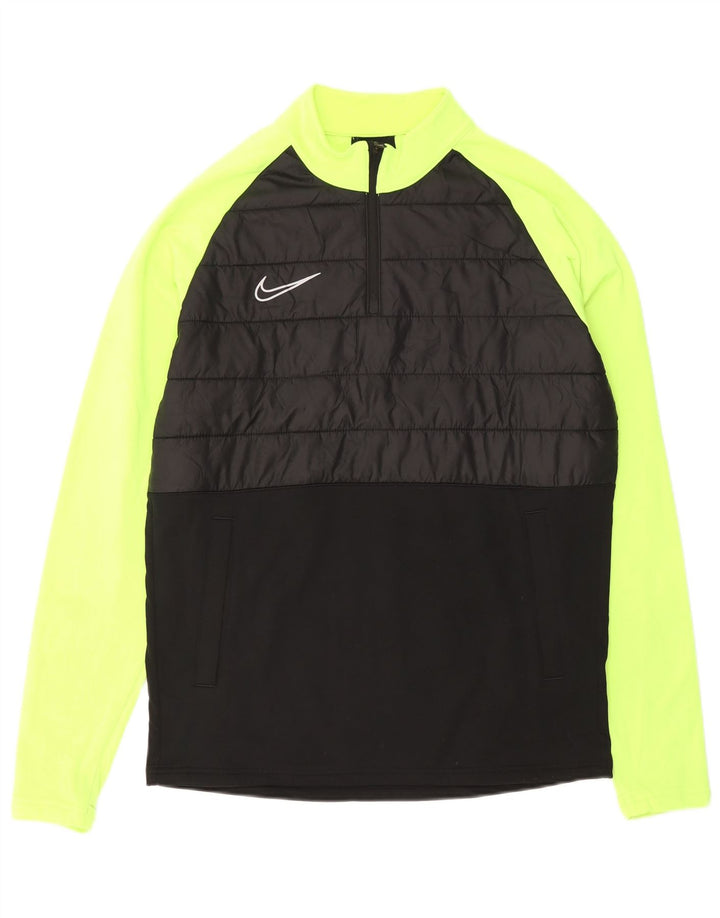 NIKE Hombre Dri Fit Zip Neck Pullover Chándal Top Mediano Negro Colorblock