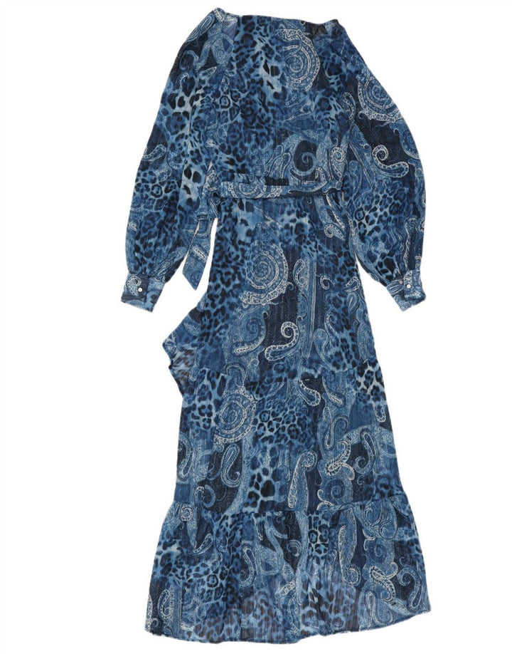 GUESS Vestido cruzado asimétrico para mujer UK 10 Small Blue Paisley Poliéster