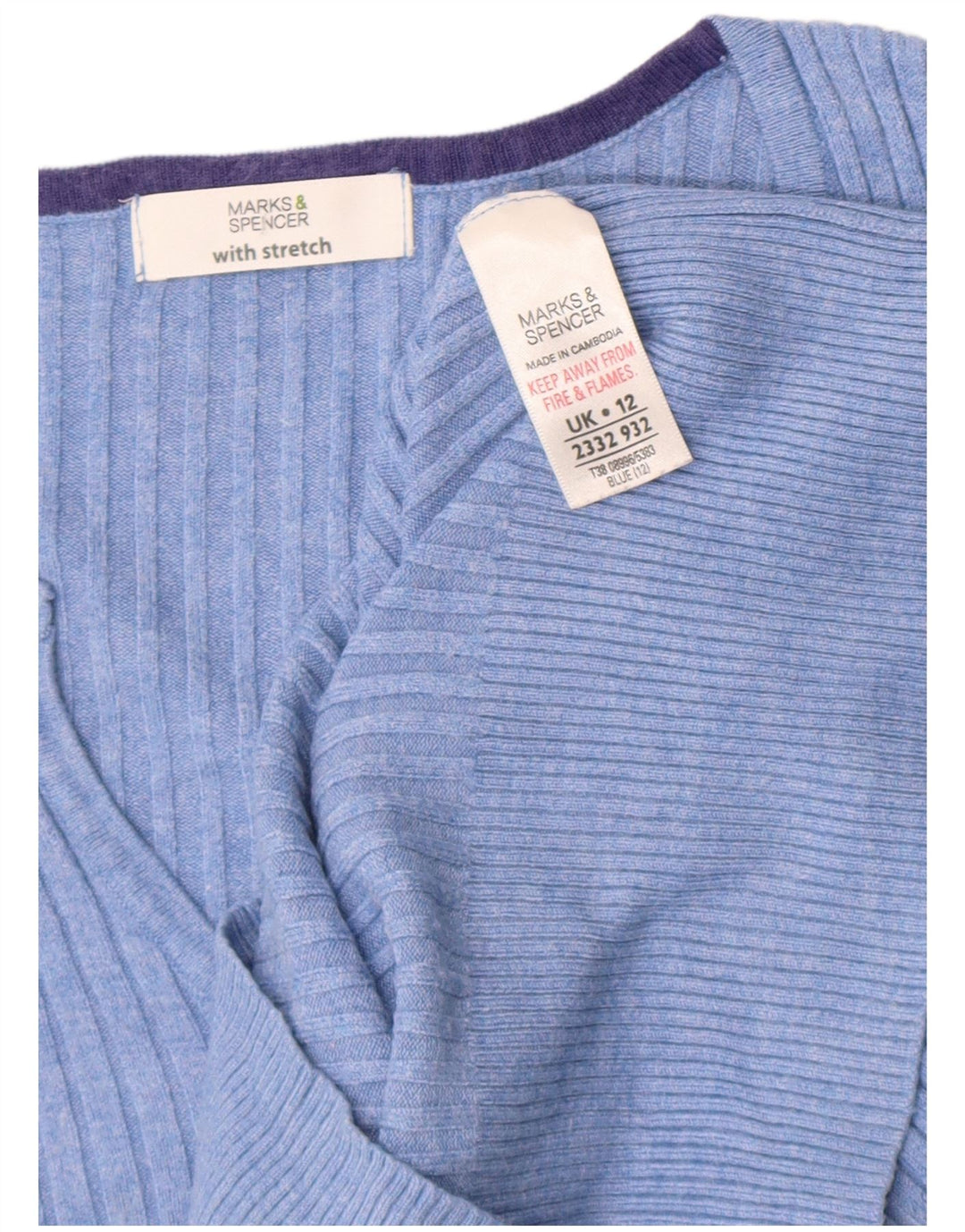 Marks & Spencer Jersey de Manga Corta con Cuello en V para Mujer UK 40 Azul Medio