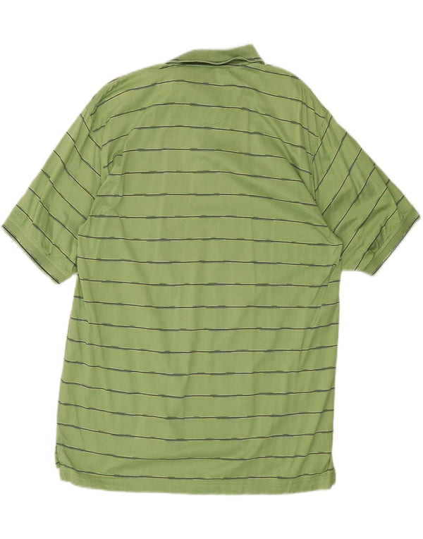 IZOD Mens Polo Shirt Large Green Pinstripe Cotton