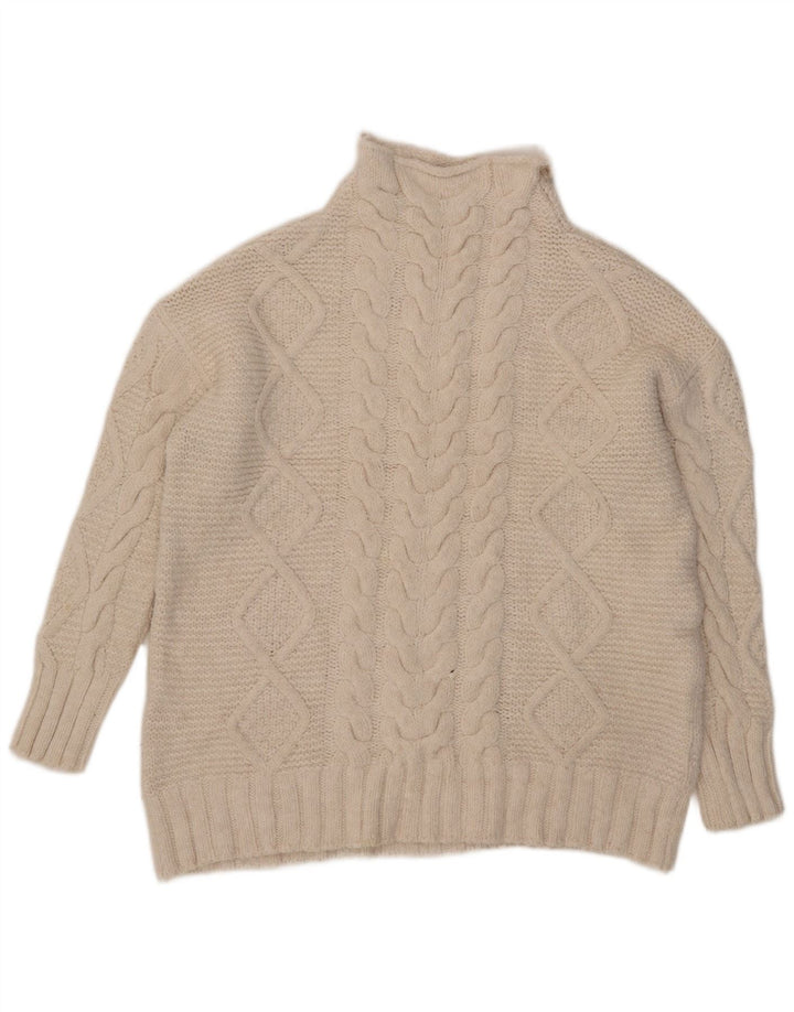 Zara Mujer Suéter De Cuello Alto De Gran Tamaño UK 40 Acrílico Blanco Mediano