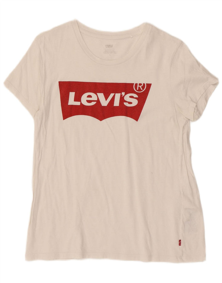 Levi's Camiseta gráfica para mujer Top UK 12 Medium White Cotton