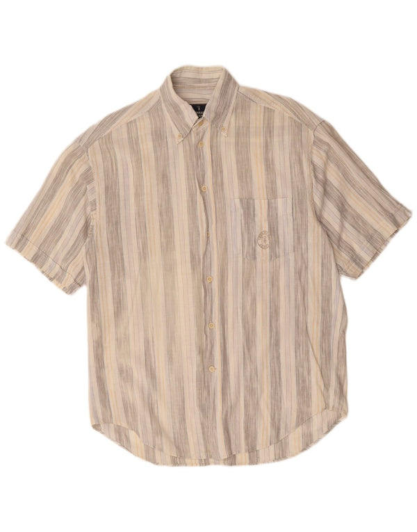 TRUSSARDI JEANS Camisa holgada de manga corta para hombre, talla pequeña, color beige a rayas