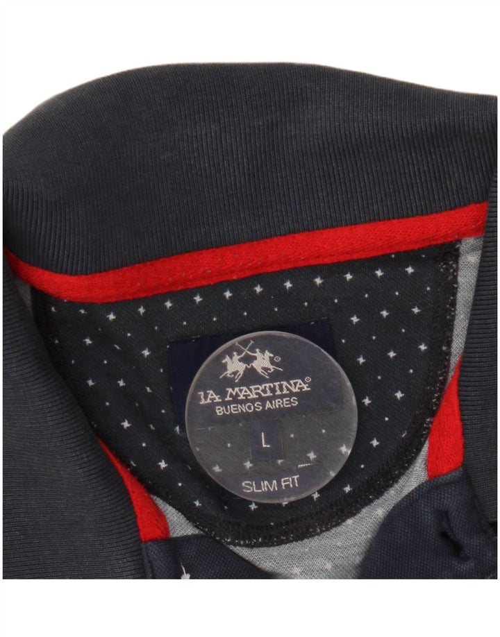 La Martina Polo de corte entallado con estampado abstracto para hombre, talla grande, azul marino