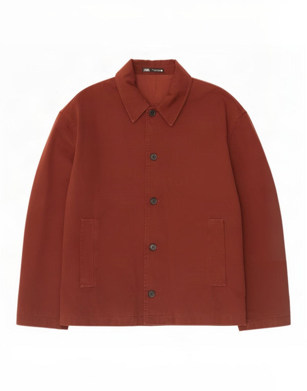 Zara Mens Bomber Jacket UK 40 Grande Algodón Borgoña