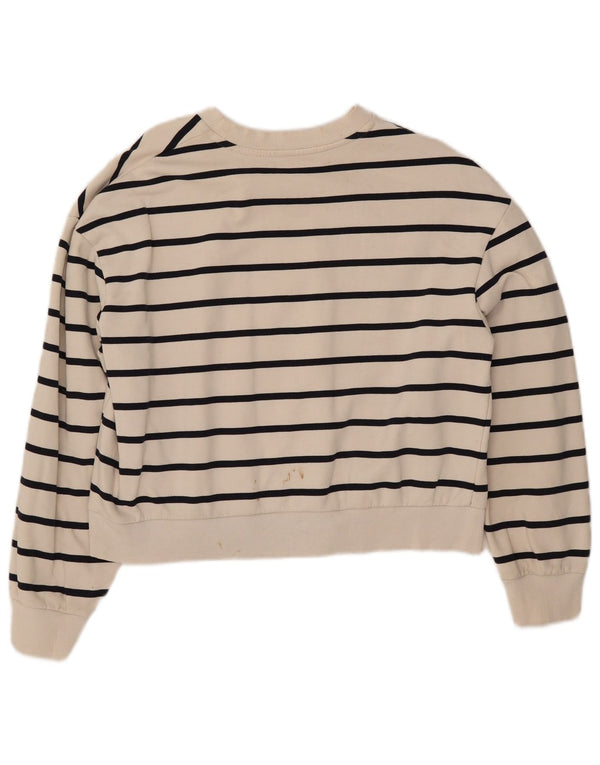 ZARA Mujer Crop Sudadera Jumper UK 46 Large Blanco Rayas Algodón