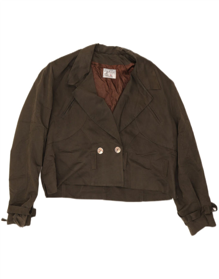 Vintage mujer crop chaqueta de doble pecho Reino Unido 18 XL Viscosa caqui
