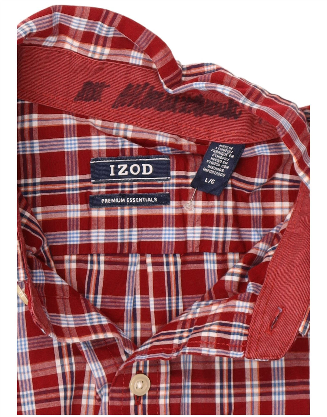 Camisa Izod Hombre Grande Cuadros Rojos Algodón