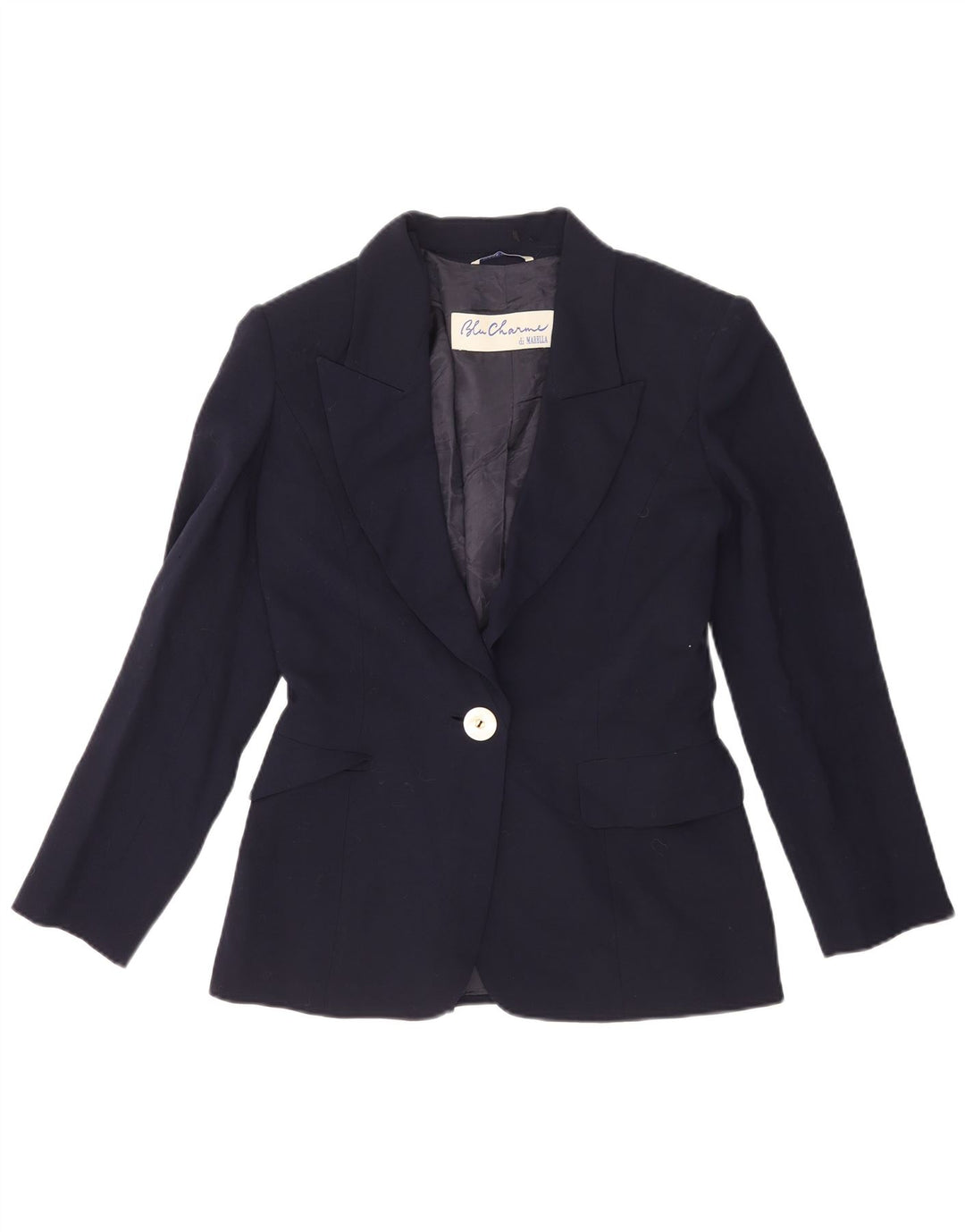 Marella Chaqueta Blazer de 1 Botón para Mujer UK 10 Small Lana Virgen Azul Marino