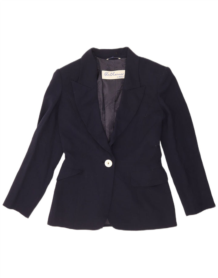 Marella Chaqueta Blazer de 1 Botón para Mujer UK 10 Small Lana Virgen Azul Marino