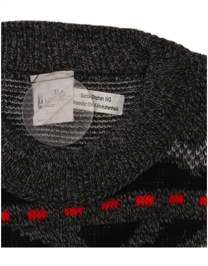 VINTAGE Mens Crew Neck Jumper Sweater Small Grey Striped