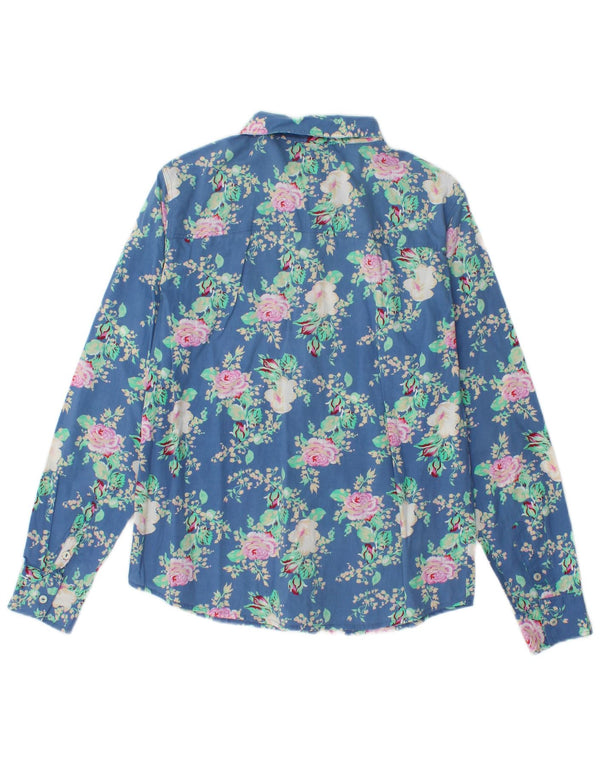 BENETTON Camisa de Mujer UK 44 Azul Medio Floral