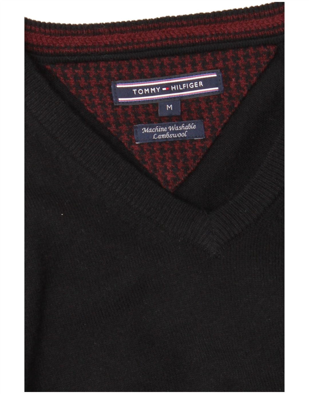 TOMMY HILFIGER Jersey con cuello en V para hombre de lana de cordero negra mediana
