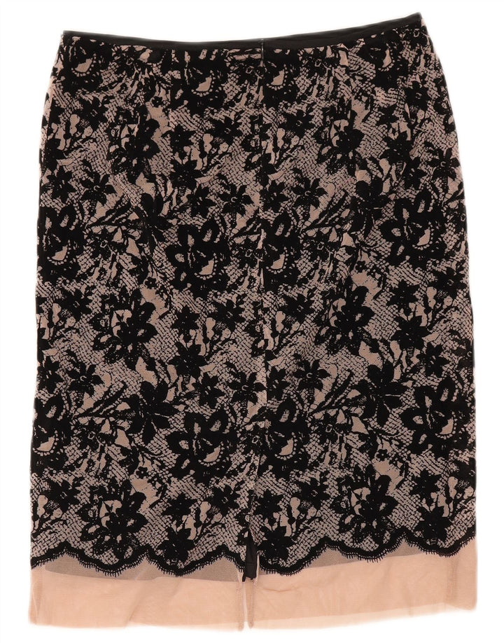 Zara Mujer Falda Midi XS W30 Negro Floral Poliéster