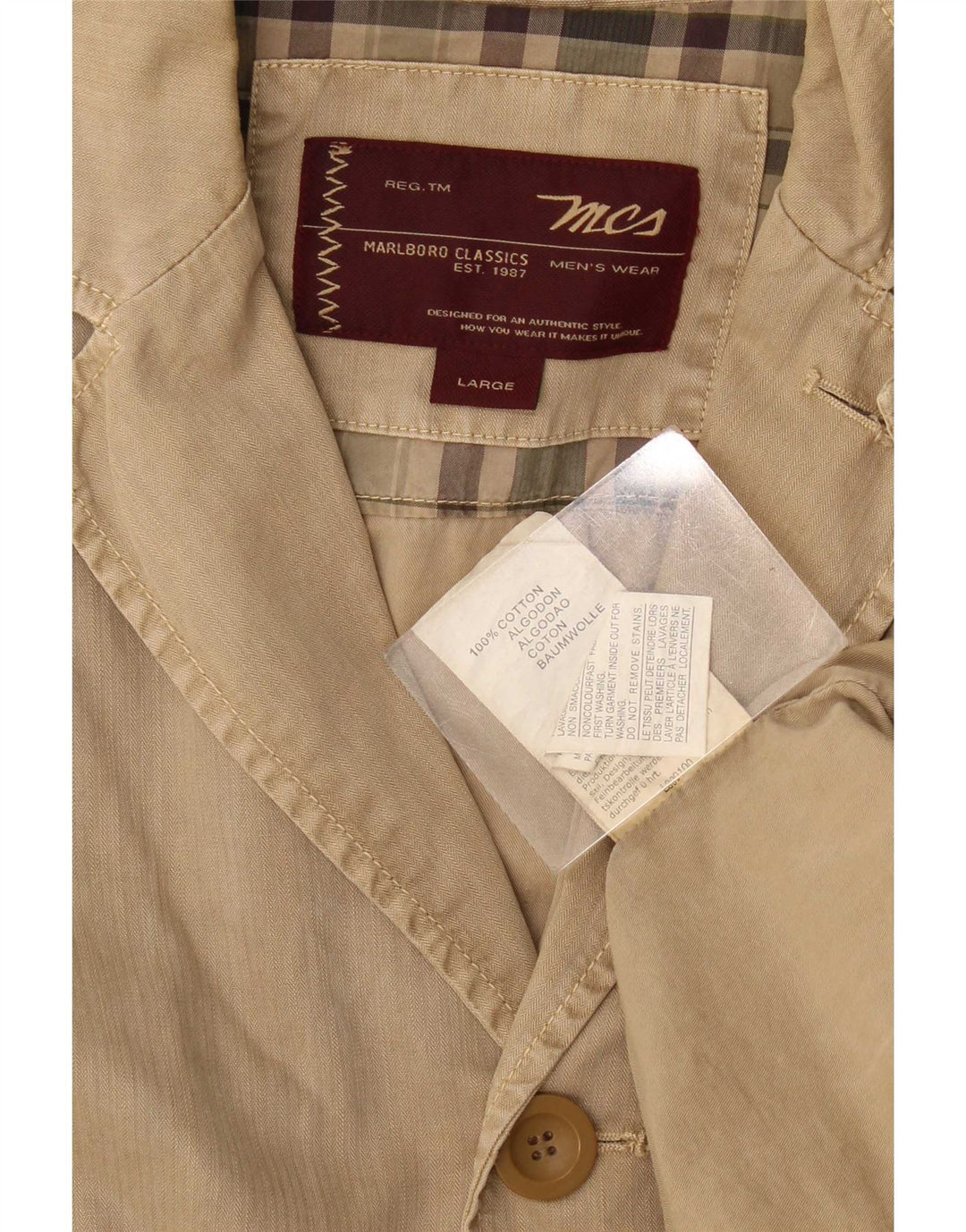 Marlboro Classics Chaqueta tipo blazer de 3 botones para hombre Reino Unido 40 Grande Algodón beige