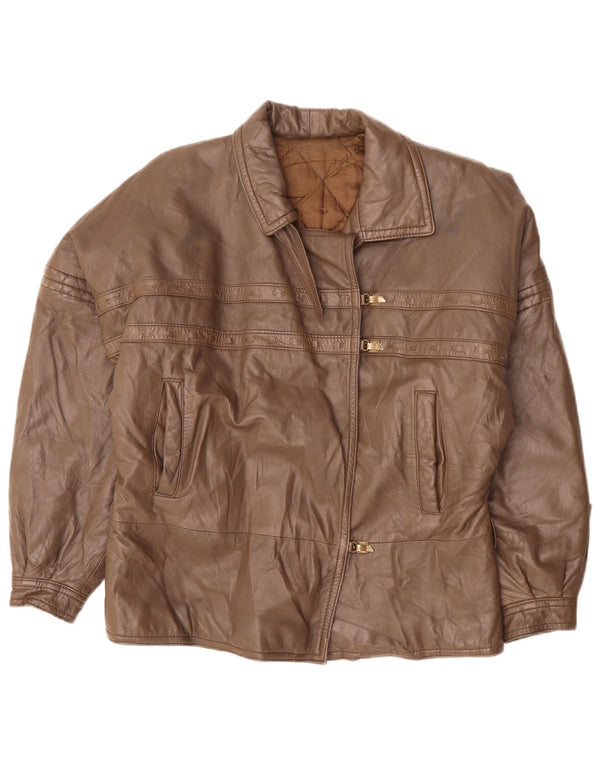 VINTAGE Chaqueta de cuero para mujer Reino Unido 18 XL Marrón