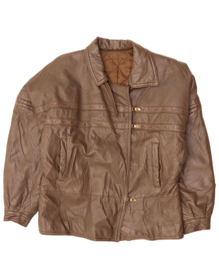 VINTAGE Chaqueta de cuero para mujer Reino Unido 18 XL Marrón