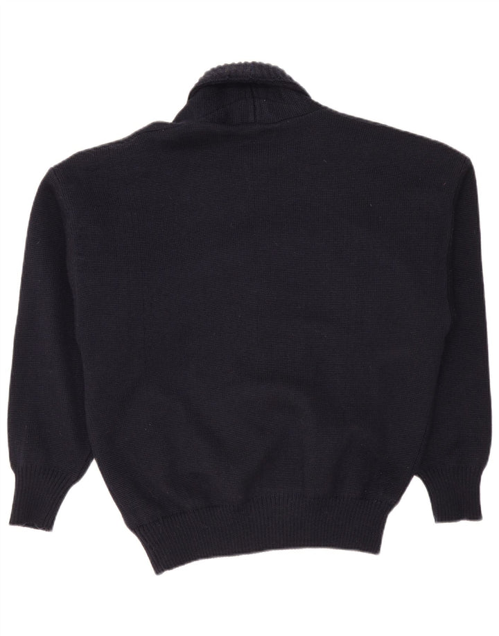 VINTAGE Suéter cárdigan para hombre IT 50 Lana azul marino medio