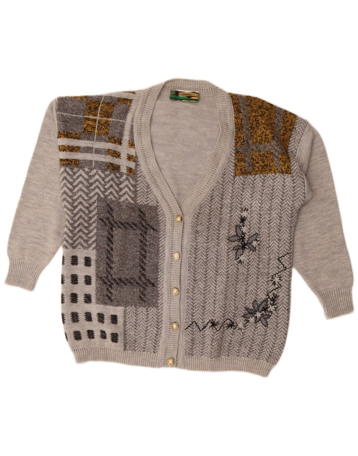 Vintage mujer Cardigan suéter Reino Unido 18 XL gris patchwork