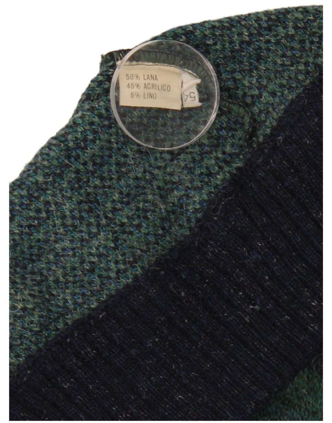 Vintage hombres Cardigan suéter IT 54 XL azul marino comprobar lana