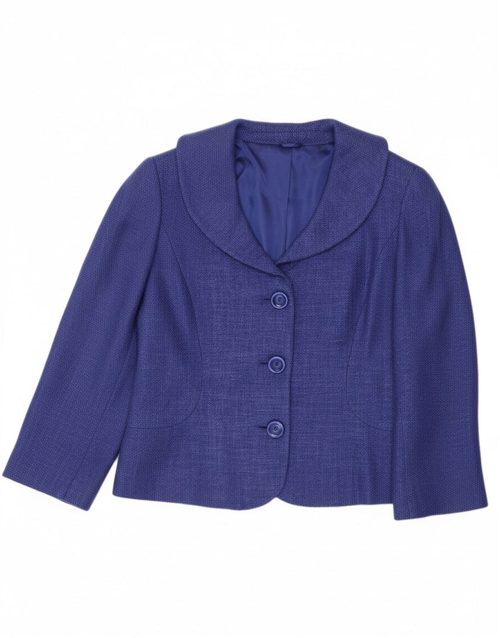 VINTAGE Womens 3/4 Sleeve 3 Button Blazer Jacket UK 14 Large  Blue Acrylic