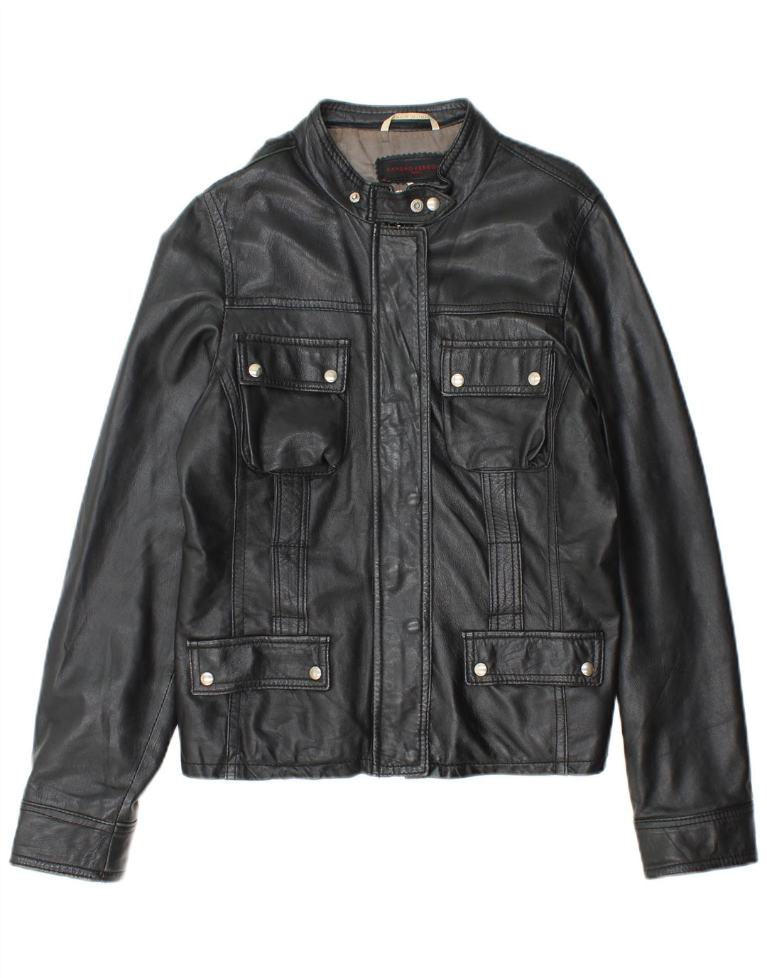 SANDRO FERRONE Chaqueta de cuero para mujer Reino Unido 44 Cuero negro grande