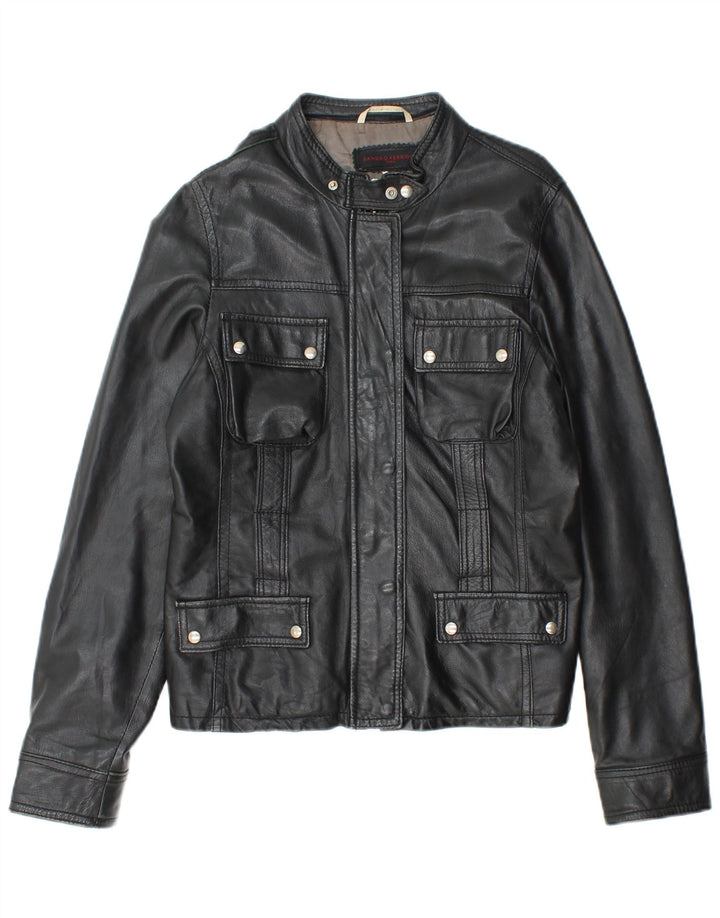 SANDRO FERRONE Chaqueta de cuero para mujer Reino Unido 44 Cuero negro grande