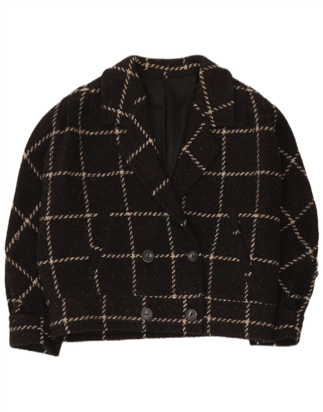 Vintage mujer chaqueta blazer de doble pecho IT 46 lana de cuadros negros grandes
