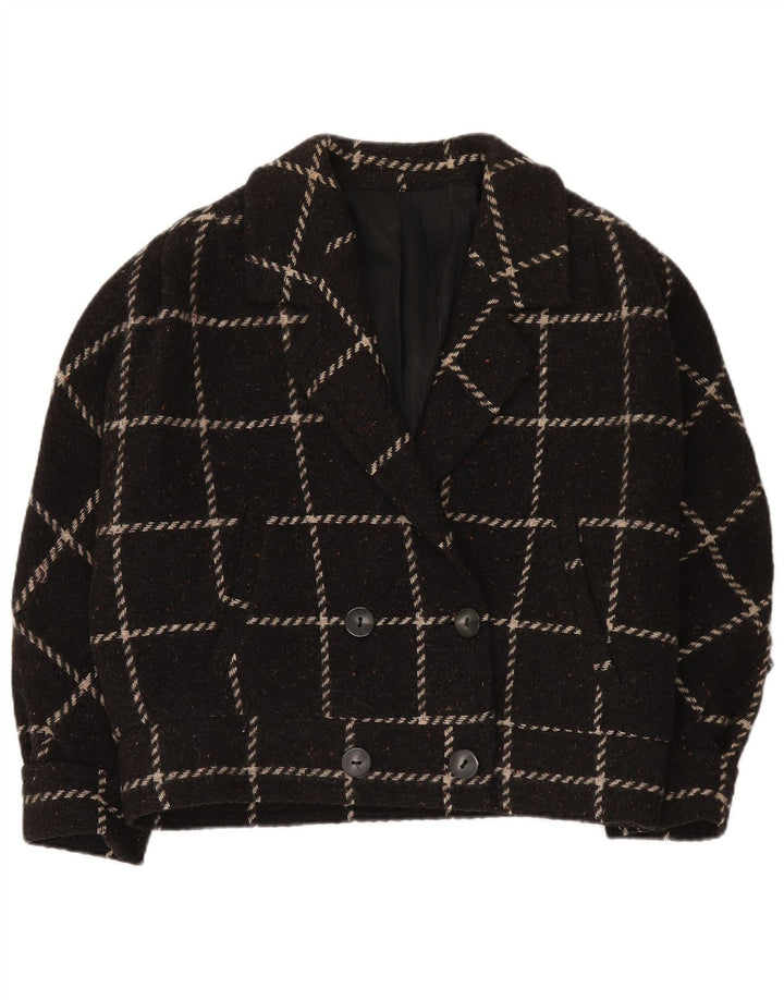 Vintage mujer chaqueta blazer de doble pecho IT 46 lana de cuadros negros grandes