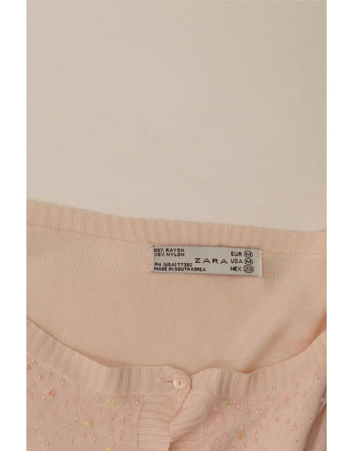 Zara Mujer Crop Cardigan Top UK 42 Rayón Rosa Medio