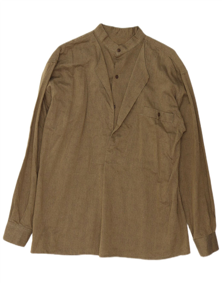 Vintage hombres pullover camisa grande caqui paisley algodón