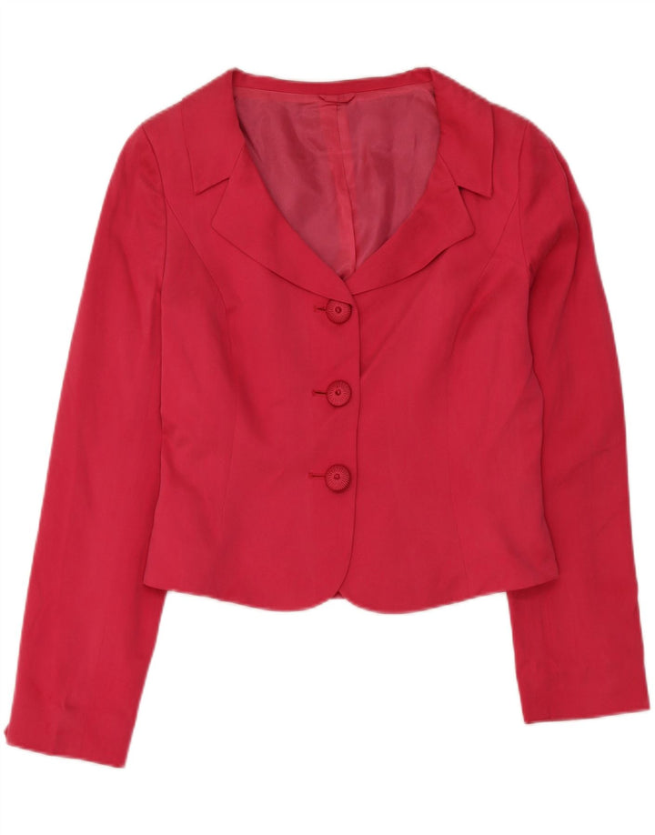 Hobbs Chaqueta tipo blazer corta con 3 botones para mujer Reino Unido 12 Seda rosa mediana