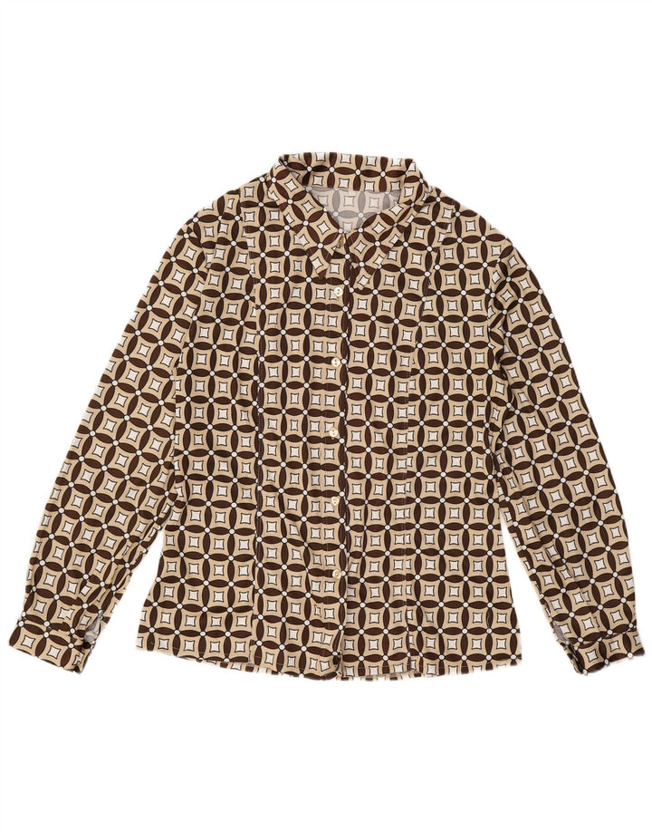 VINTAGE Camisa de mujer Reino Unido 16 Lana geométrica beige grande