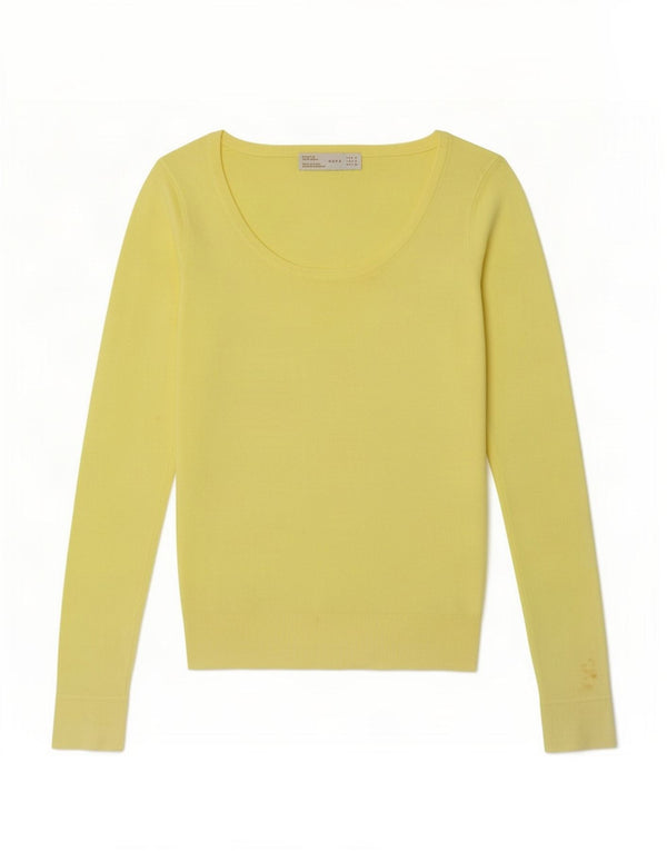Zara - Jersey con cuello barco para mujer, talla 10, rayón amarillo pequeño