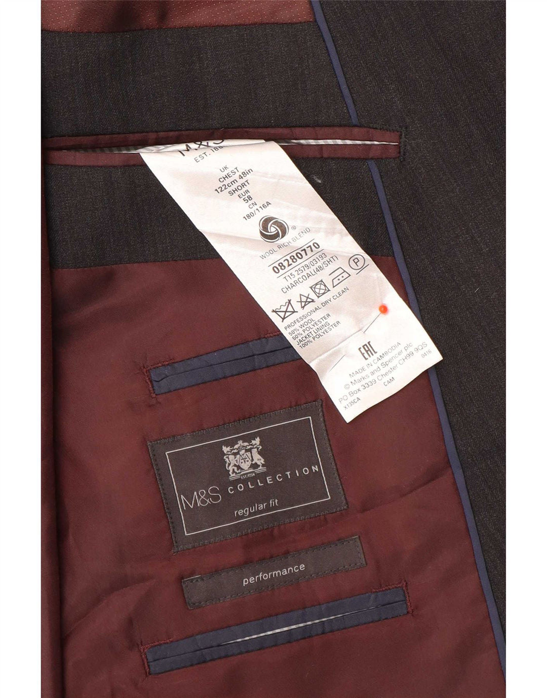 Marks & Spencer Chaqueta tipo blazer de 2 botones para hombre UK 48 2XL Lana gris