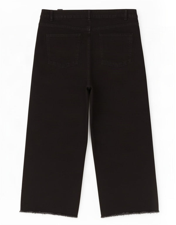 Marks & Spencer Vaqueros recortados de pierna ancha para mujer UK 18 XL W36 L25 Algodón negro