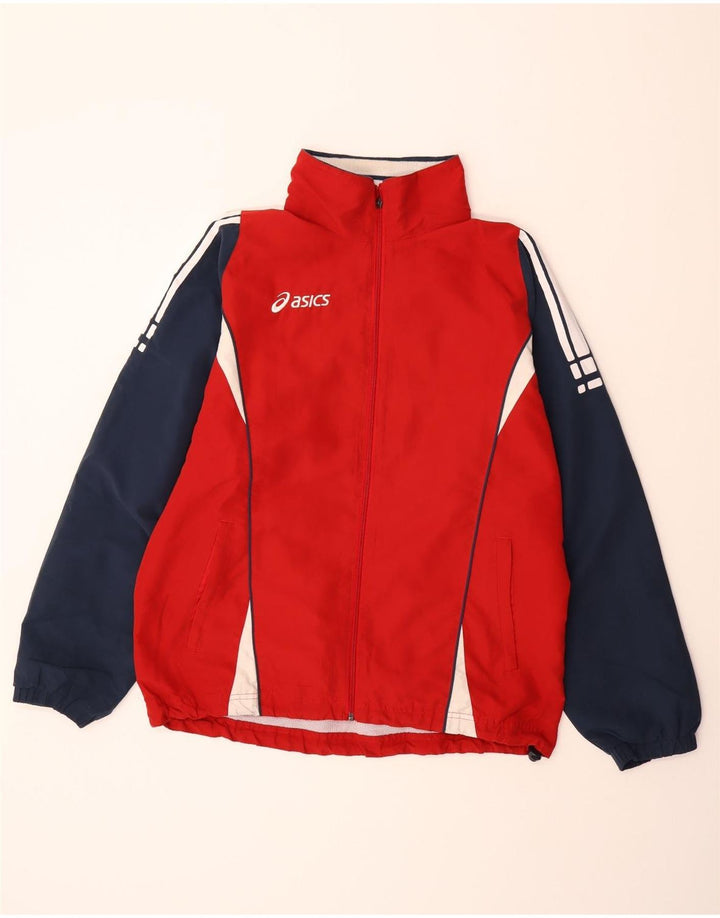 ASICS Mens Tracksuit Top Jacket  Large Red Colourblock Polyester