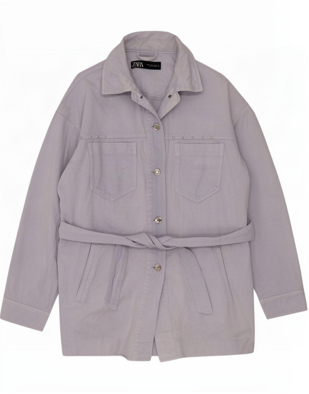 Zara Mujer Chaqueta Utilitaria Extragrande UK 44 Algodón Azul Medio