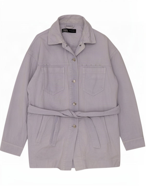 Zara Mujer Chaqueta Utilitaria Extragrande UK 44 Algodón Azul Medio