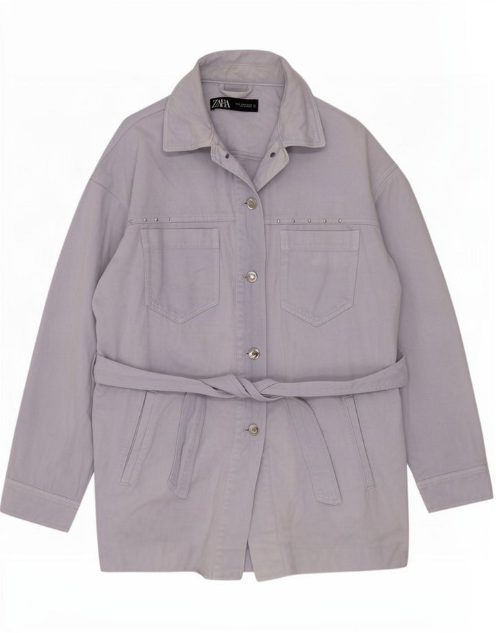 Zara Mujer Chaqueta Utilitaria Extragrande UK 44 Algodón Azul Medio