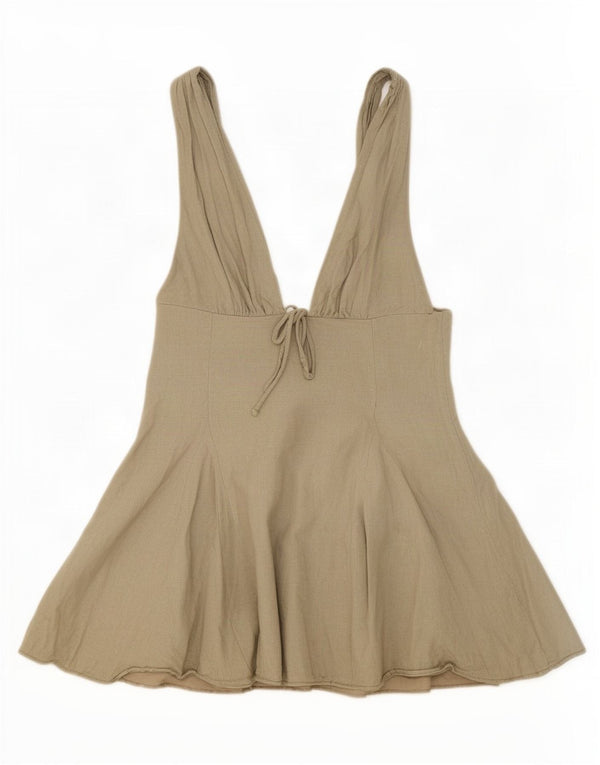 Zara Vestido Mini Sin Mangas Acampanado para Mujer UK 10 Small Caqui
