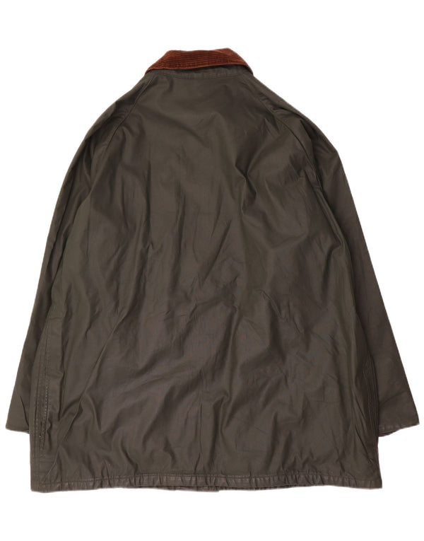 Vintage hombres suelta ajuste encerado chaqueta de algodón grande verde
