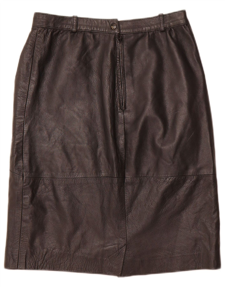 VINTAGE Falda de cuero de cintura alta para mujer IT 48 XL W28 Cuero negro