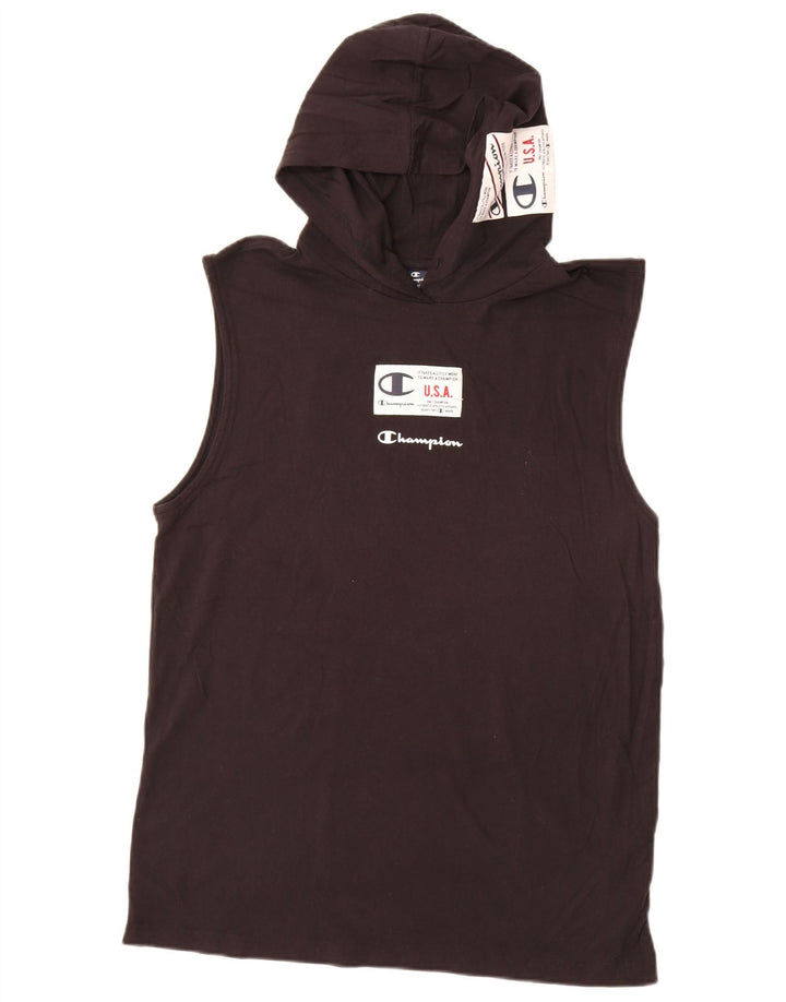 Champion Camiseta Sin Mangas Con Gráfico Y Capucha Para Hombre Algodón Negro Mediano