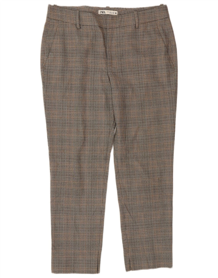 Zara Mujer Pantalones Cortos EU 40 Mediano W30 L28 Poliéster A Cuadros Gris