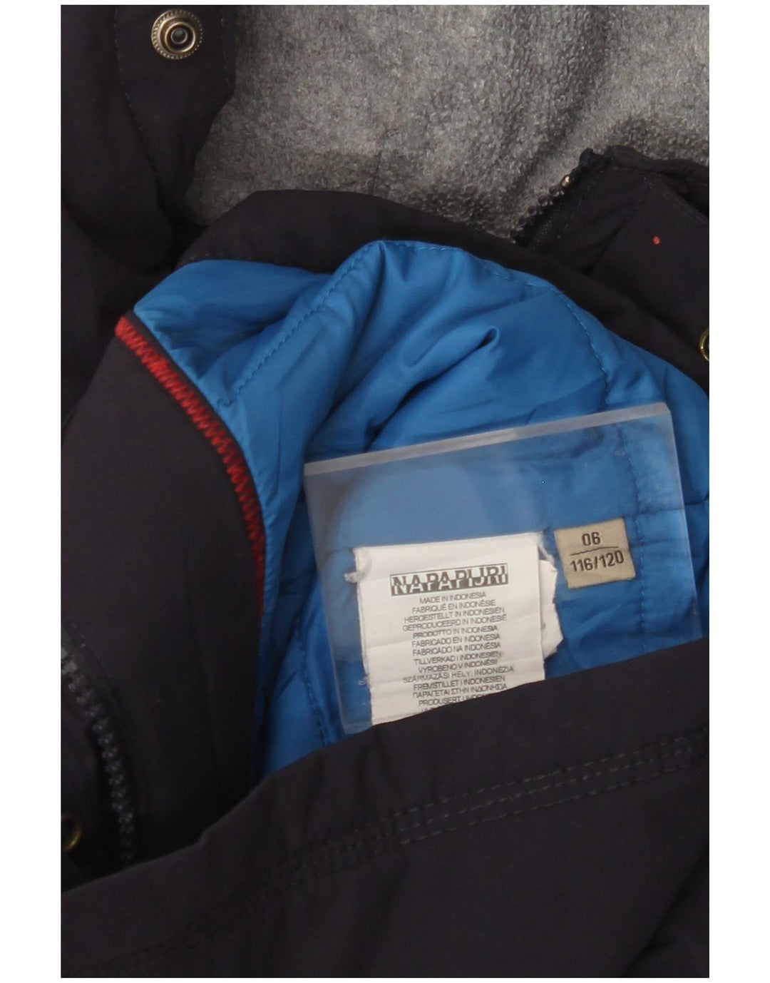 NAPAPIJRI Boys Graphic Hooded Utility Jacket 5-6 Years Navy Blue Polyester