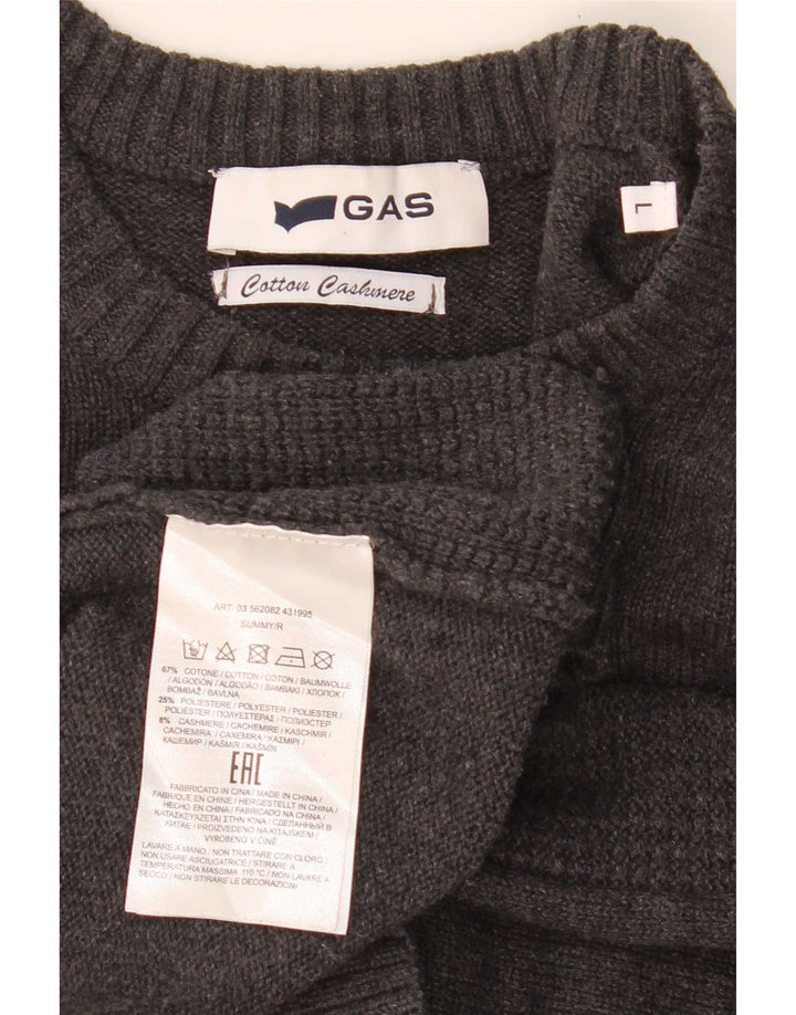 Gas Hombre Cuello Redondo Jersey Jersey Grande Gris Algodón