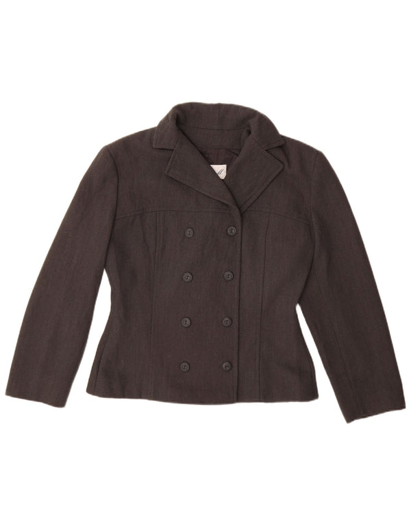 Vintage mujer crop doble pecho Blazer chaqueta Reino Unido 14 gris medio