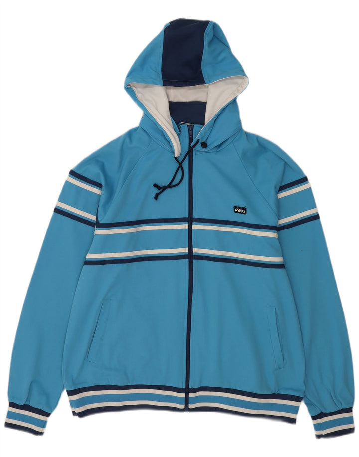 Asics - Chaqueta de chándal con capucha para hombre, poliéster a rayas azules grandes